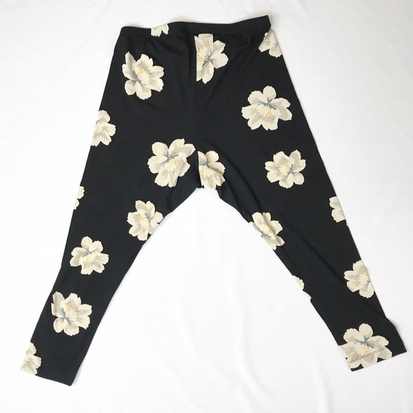 Black Legging With Cream Floral Print XXL Old Navy Cotton Spandex Full Length - Picture 4 of 11